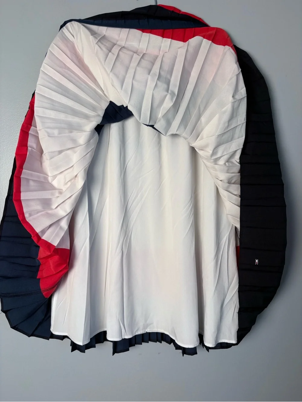 Tommy Hilfiger Womens Small Pleated Midi Skirt Colorblock Red White Navy